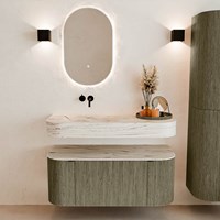 THOR-DLUX 110cm badmeubel ronding links + rechts kleur Shadow met 1 lade en 2 deuren. Vrijhangende wastafel CLOUD Links zonder kraangat kleur Nata.-3