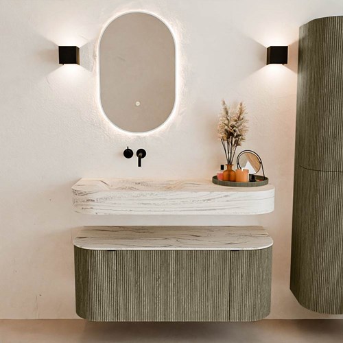 THOR-DLUX 110cm badmeubel ronding links + rechts kleur Shadow met 1 lade en 2 deuren. Vrijhangende wastafel CLOUD Links zonder kraangat kleur Nata.-3
