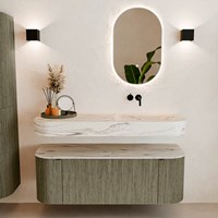 THOR-DLUX 130cm meubles de salle de bains courbe gauche + droite couleur Shadow avec 1 tiroir et 2 portes. Lavabo suspendu CLOUD Droite sans trou pour robinet couleur Nata.-3