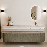 THOR-DLUX 200cm meubles de salle de bains courbe gauche + droite couleur Shadow avec 2 tiroirs et 2 portes. Lavabo suspendu CLOUD Droite 1 trou pour robinetter couleur Nata.-3