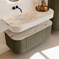 THOR-DLUX 110cm badmeubel ronding links + rechts kleur Shadow met 1 lade en 2 deuren. Vrijhangende wastafel CLOUD Links zonder kraangat kleur Nata.-2