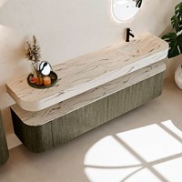 THOR-DLUX 200cm meubles de salle de bains courbe gauche + droite couleur Shadow avec 2 tiroirs et 2 portes. Lavabo suspendu CLOUD Droite 1 trou pour robinetter couleur Nata.-2