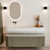 THOR-DLUX 150cm meubles de salle de bains courbe gauche + droite couleur Shadow avec 1 tiroir et 2 portes. Lavabo suspendu CLOUD Gauche sans trou pour robinet couleur Opalo.-3
