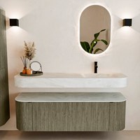 THOR-DLUX 150cm mueble de baño curva izquierda + derecha color Shadow con 1 cajón y 2 puertas. Lavabo suspendido CLOUD Derecho 1 orificio color Opalo.-3
