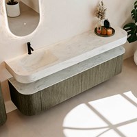 THOR-DLUX 190cm mueble de baño curva izquierda + derecha color Shadow con 2 cajones y 2 puertas. Lavabo suspendido CLOUD Izquierda 1 orificio color Opalo.-2