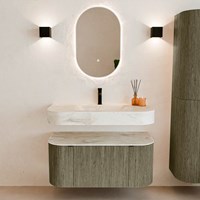THOR-DLUX 100cm meubles de salle de bains courbe gauche + droite couleur Shadow avec 1 tiroir et 2 portes. Lavabo suspendu CLOUD Centrée 1 trou pour robinetter couleur Ostra.-3