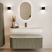 THOR-DLUX 120cm meubles de salle de bains courbe gauche + droite couleur Shadow avec 1 tiroir et 2 portes. Lavabo suspendu CLOUD Centrée 1 trou pour robinetter couleur Ostra.-3