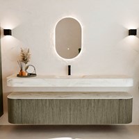THOR-DLUX 200cm meubles de salle de bains courbe gauche + droite couleur Shadow avec 2 tiroirs et 2 portes. Lavabo suspendu CLOUD Centrée 1 trou pour robinetter couleur Ostra.-3