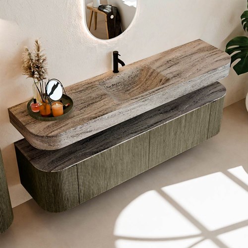 THOR-DLUX 180cm mueble de baño curva izquierda + derecha color Shadow con 2 cajones y 2 puertas. Lavabo suspendido CLOUD Centro 1 orificio color Oza.-2