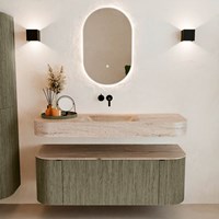 THOR-DLUX 130cm badmeubel ronding links + rechts kleur Shadow met 1 lade en 2 deuren. Vrijhangende wastafel CLOUD Midden zonder kraangat kleur Saba.-3