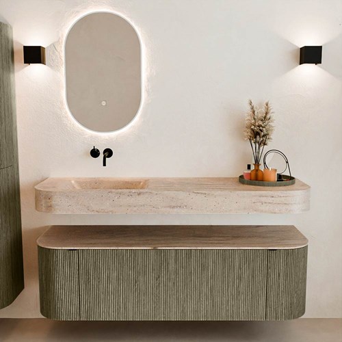 THOR-DLUX 150cm badmeubel ronding links + rechts kleur Shadow met 1 lade en 2 deuren. Vrijhangende wastafel CLOUD Links zonder kraangat kleur Saba.-3