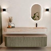 THOR-DLUX 170cm mueble de baño curva izquierda + derecha color Shadow con 1 cajón y 2 puertas. Lavabo suspendido CLOUD Derecho 1 orificio color Saba.-3