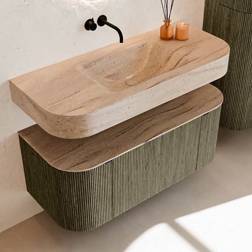 THOR-DLUX 110cm bathroom vanity set curve left + right color Shadow with 1 drawer and 2 doors. Wall mounted sink CLOUD Center without tab hole color Saba.-2
