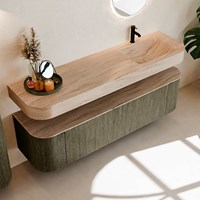 THOR-DLUX 170cm mueble de baño curva izquierda + derecha color Shadow con 1 cajón y 2 puertas. Lavabo suspendido CLOUD Derecho 1 orificio color Saba.-2