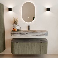 THOR-DLUX 120cm meubles de salle de bains courbe gauche + droite couleur Shadow avec 1 tiroir et 2 portes. Lavabo suspendu CLOUD Centrée 1 trou pour robinetter couleur Sombra.-3
