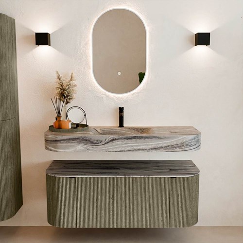 THOR-DLUX 120cm meubles de salle de bains courbe gauche + droite couleur Shadow avec 1 tiroir et 2 portes. Lavabo suspendu CLOUD Centrée 1 trou pour robinetter couleur Sombra.-3