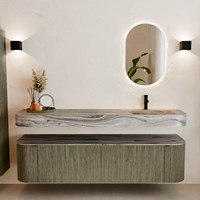THOR-DLUX 180cm mueble de baño curva izquierda + derecha color Shadow con 2 cajones y 2 puertas. Lavabo suspendido CLOUD Derecho 1 orificio color Sombra.-3