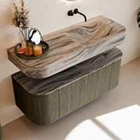 THOR-DLUX 120cm bathroom vanity set curve left + right color Shadow with 1 drawer and 2 doors. Wall mounted sink CLOUD Right without tab hole color Sombra.-2