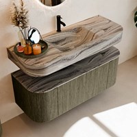 THOR-DLUX 120cm meubles de salle de bains courbe gauche + droite couleur Shadow avec 1 tiroir et 2 portes. Lavabo suspendu CLOUD Centrée 1 trou pour robinetter couleur Sombra.-2