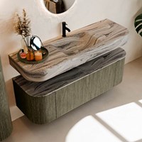 THOR-DLUX 140cm meubles de salle de bains courbe gauche + droite couleur Shadow avec 1 tiroir et 2 portes. Lavabo suspendu CLOUD Centrée 1 trou pour robinetter couleur Sombra.-2
