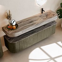 THOR-DLUX 180cm mueble de baño curva izquierda + derecha color Shadow con 2 cajones y 2 puertas. Lavabo suspendido CLOUD Derecho 1 orificio color Sombra.-2