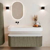 THOR 130cm mueble de baño curva izquierda + derecha color Shadow con 1 cajón y 2 puertas. Lavabo suspendido CLOUD Izquierda sin orificio color Talc.-3