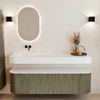 THOR 160cm mueble de baño curva izquierda + derecha color Shadow con 1 cajón y 2 puertas. Lavabo suspendido CLOUD Izquierda sin orificio color Talc.-3