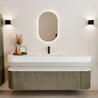 THOR 180cm meubles de salle de bains courbe gauche + droite couleur Shadow avec 2 tiroirs et 2 portes. Lavabo suspendu CLOUD Centrée 1 trou pour robinetter couleur Talc.-3
