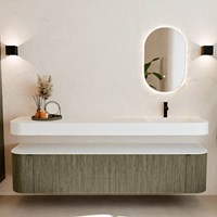 THOR 200cm bathroom vanity set curve left + right color Shadow with 2 drawers and 2 doors. Floating sink CLOUD Right 1 tab hole color Talc.-3