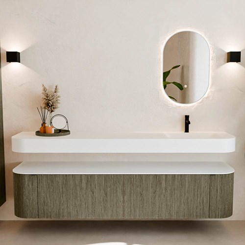 THOR 200cm bathroom vanity set curve left + right color Shadow with 2 drawers and 2 doors. Floating sink CLOUD Right 1 tab hole color Talc.-3