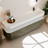 THOR 200cm bathroom vanity set curve left + right color Shadow with 2 drawers and 2 doors. Floating sink CLOUD Right 1 tab hole color Talc.-2