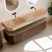 THOR-DLUX 170cm badmeubel ronding links + rechts kleur Walnut met 1 lade en 2 deuren. Vrijhangende wastafel CLOUD Dubbel zonder kraangat kleur Arena.-2