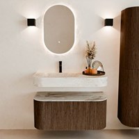 THOR-DLUX 100cm badmeubel ronding links + rechts kleur Walnut met 1 lade en 2 deuren. Vrijhangende wastafel CLOUD Links 1 kraangat kleur Frappe.-3