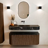 THOR-DLUX 120cm meubles de salle de bains courbe gauche + droite couleur Walnut avec 1 tiroir et 2 portes. Lavabo suspendu CLOUD Centrée sans trou pour robinet couleur Lava.-3