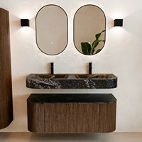 THOR-DLUX 120cm badmöbel kurve links + rechts farbe Walnut mit 1 schublade und 2 türen. Frei hängende waschtisch CLOUD Doppelt 2 hahnlöcher farbe Lava.-3