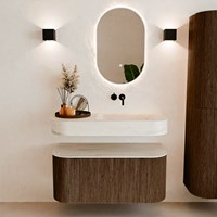 THOR-DLUX 100cm badmöbel kurve links + rechts farbe Walnut mit 1 schublade und 2 türen. Frei hängende waschtisch CLOUD Rechts kein hahnloch farbe Meli.-3