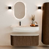 THOR-DLUX 110cm meubles de salle de bains courbe gauche + droite couleur Walnut avec 1 tiroir et 2 portes. Lavabo suspendu CLOUD Gauche 1 trou pour robinetter couleur Meli.-3