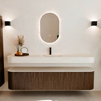 THOR-DLUX 190cm mueble de baño curva izquierda + derecha color Walnut con 2 cajones y 2 puertas. Lavabo suspendido CLOUD Centro 1 orificio color Meli.-3