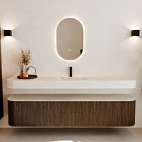 THOR-DLUX 200cm badmeubel ronding links + rechts kleur Walnut met 2 lades en 2 deuren. Vrijhangende wastafel CLOUD Midden 1 kraangat kleur Meli.-3