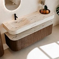 THOR-DLUX 150cm badmöbel kurve links + rechts farbe Walnut mit 1 schublade und 2 türen. Frei hängende waschtisch CLOUD Links 1 hahnloch farbe Nata.-2