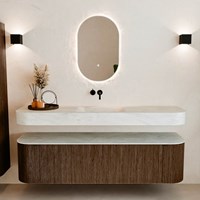 THOR-DLUX 170cm mueble de baño curva izquierda + derecha color Walnut con 1 cajón y 2 puertas. Lavabo suspendido CLOUD Centro sin orificio color Opalo.-3
