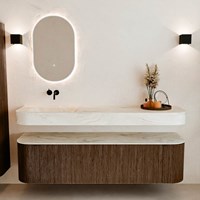 THOR-DLUX 170cm badmöbel kurve links + rechts farbe Walnut mit 1 schublade und 2 türen. Frei hängende waschtisch CLOUD Links kein hahnloch farbe Ostra.-3