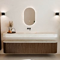 THOR-DLUX 200cm badmöbel kurve links + rechts farbe Walnut mit 2 schubladen und 2 türen. Frei hängende waschtisch CLOUD Mittig kein hahnloch farbe Ostra.-3
