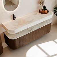 THOR-DLUX 160cm badmöbel kurve links + rechts farbe Walnut mit 1 schublade und 2 türen. Frei hängende waschtisch CLOUD Links 1 hahnloch farbe Ostra.-2