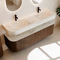 THOR-DLUX 160cm badmöbel kurve links + rechts farbe Walnut mit 1 schublade und 2 türen. Frei hängende waschtisch CLOUD Doppelt 2 hahnlöcher farbe Ostra.-2