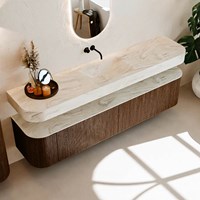 THOR-DLUX 200cm badmöbel kurve links + rechts farbe Walnut mit 2 schubladen und 2 türen. Frei hängende waschtisch CLOUD Mittig kein hahnloch farbe Ostra.-2