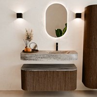 THOR-DLUX 110cm meubles de salle de bains courbe gauche + droite couleur Walnut avec 1 tiroir et 2 portes. Lavabo suspendu CLOUD Droite 1 trou pour robinetter couleur Oza.-3