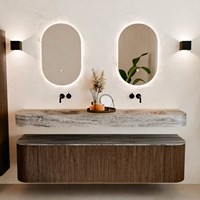 THOR-DLUX 180cm badmöbel kurve links + rechts farbe Walnut mit 2 schubladen und 2 türen. Frei hängende waschtisch CLOUD Doppelt kein hahnloch farbe Oza.-3