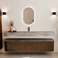 THOR-DLUX 190cm badmöbel kurve links + rechts farbe Walnut mit 2 schubladen und 2 türen. Frei hängende waschtisch CLOUD Mittig 1 hahnloch farbe Oza.-3