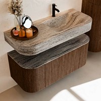 THOR-DLUX 110cm meubles de salle de bains courbe gauche + droite couleur Walnut avec 1 tiroir et 2 portes. Lavabo suspendu CLOUD Droite 1 trou pour robinetter couleur Oza.-2